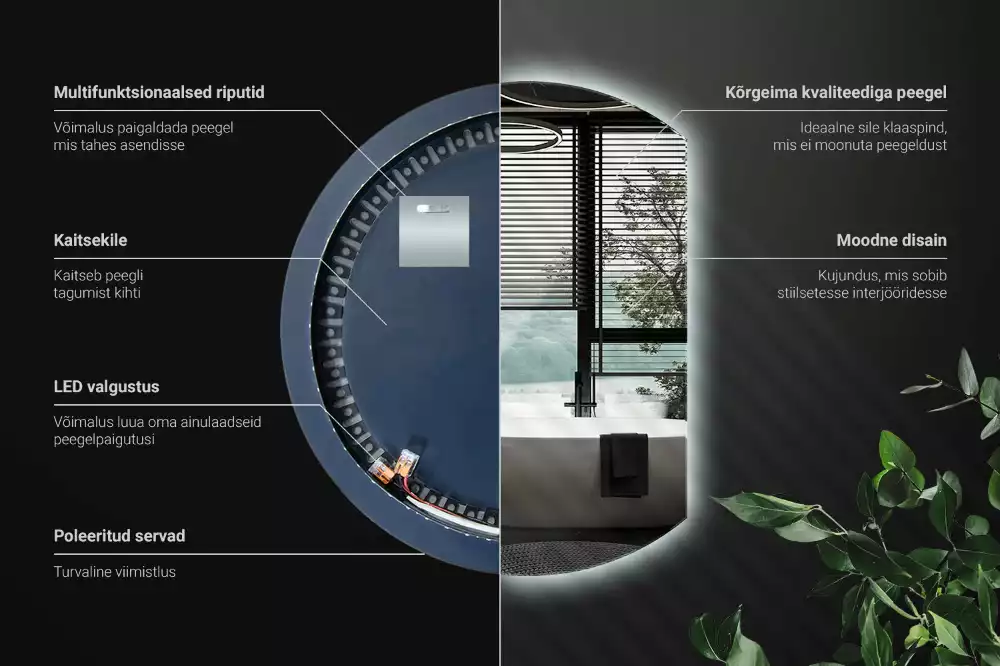 Oglindă cu cerc trunchiat atrăgător cu LED-uri