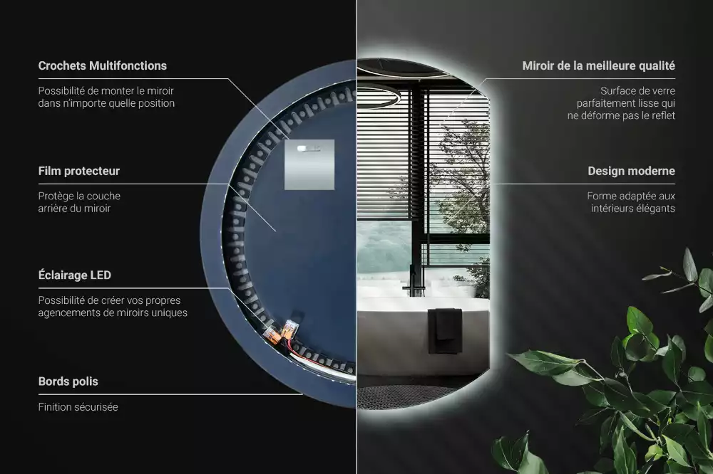 Oglindă cu cerc trunchiat atrăgător cu LED-uri