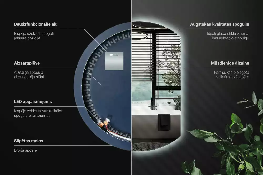 Oglindă cu cerc trunchiat atrăgător cu LED-uri