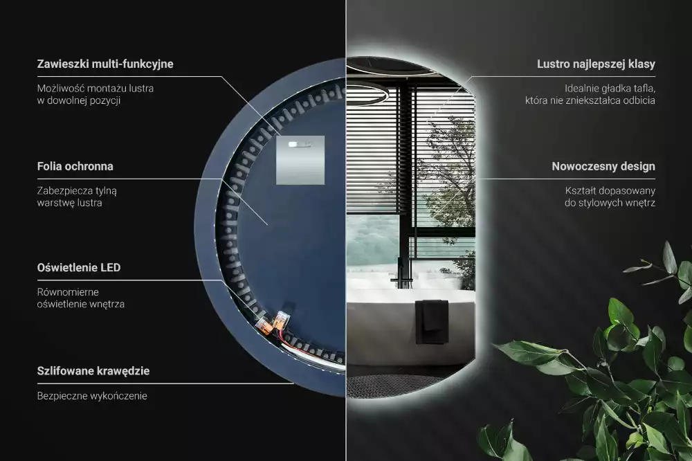 Oglindă cu cerc trunchiat atrăgător cu LED-uri