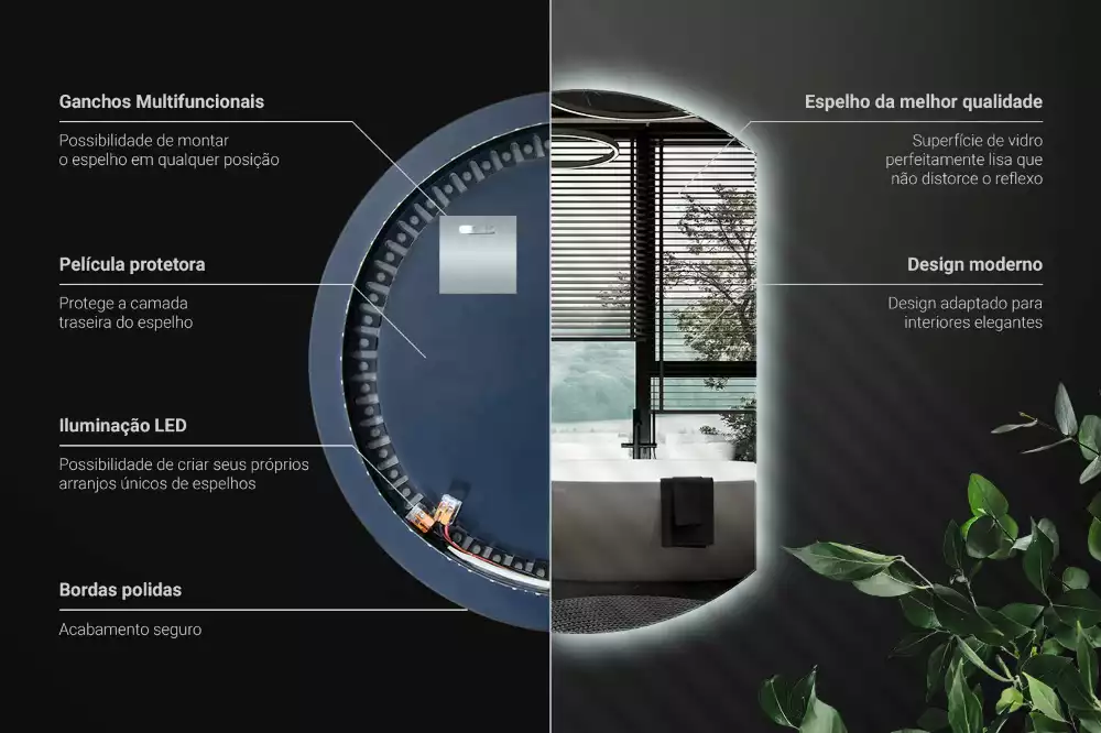 Oglindă cu cerc trunchiat atrăgător cu LED-uri