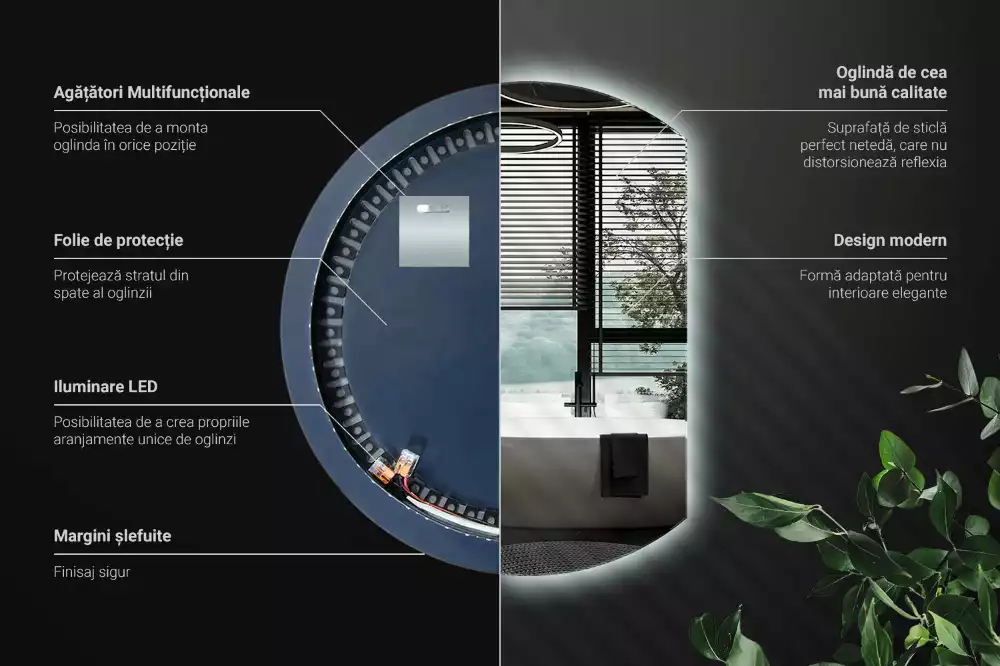Oglindă cu cerc trunchiat atrăgător cu LED-uri
