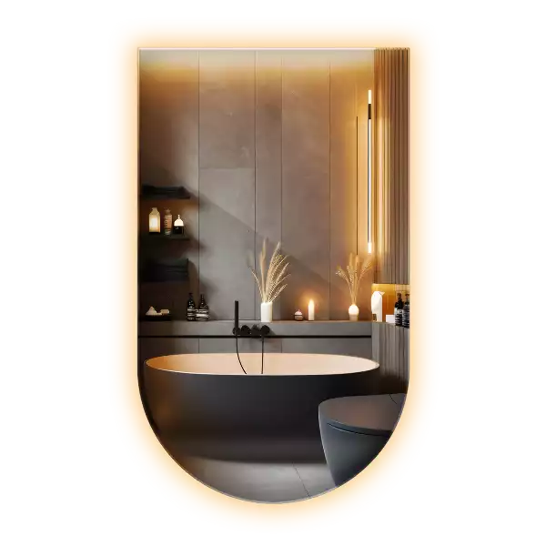 Oglindă semiovală cu iluminare de fundal LED