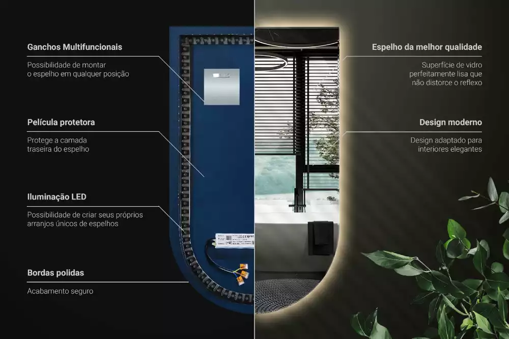 Oglindă semiovală cu iluminare de fundal LED