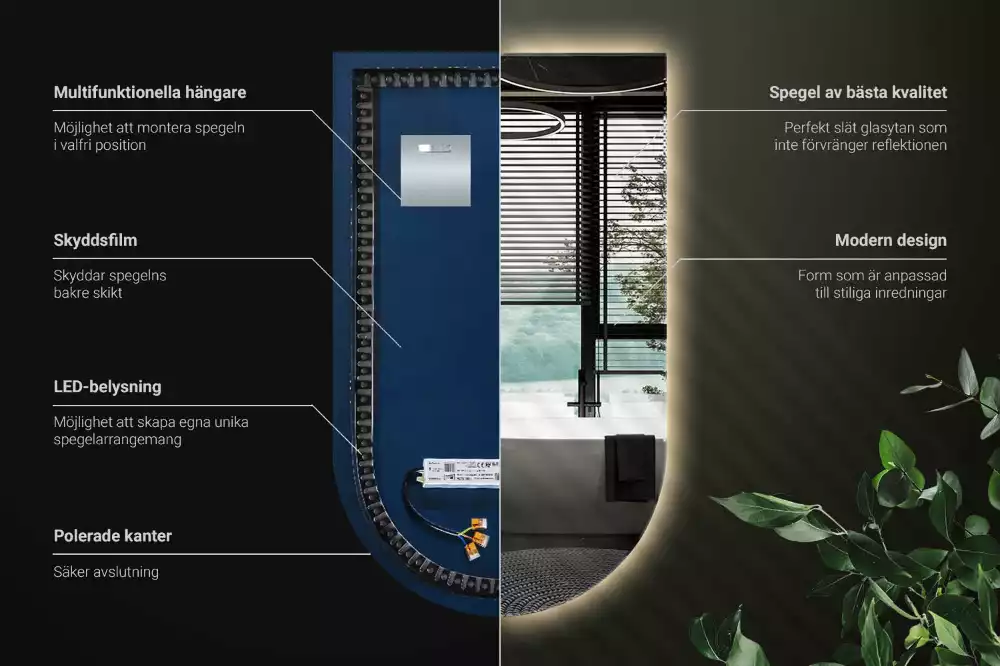 Oglindă semiovală cu iluminare de fundal LED
