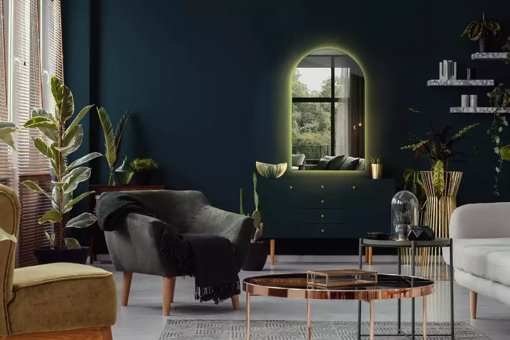 Oglindă semiovală cu iluminare de fundal LED