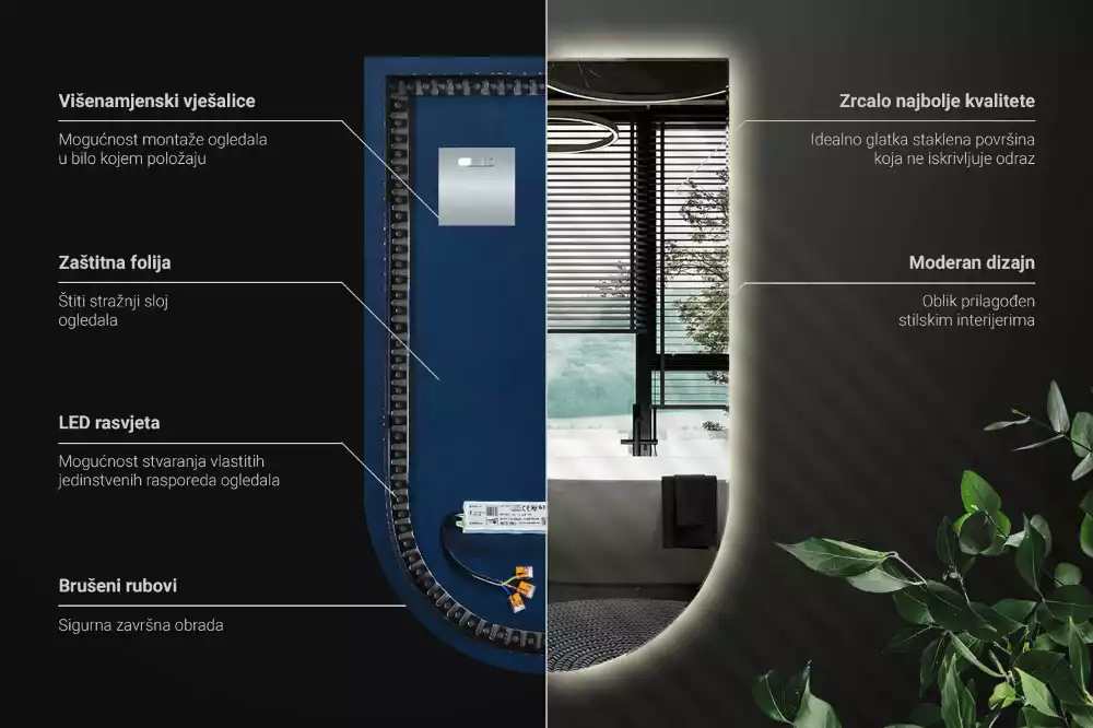 Oglindă semiovală cu iluminare de fundal LED