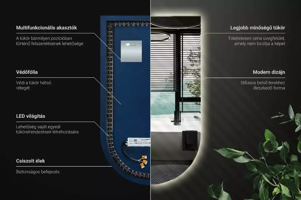Oglindă semiovală cu iluminare de fundal LED