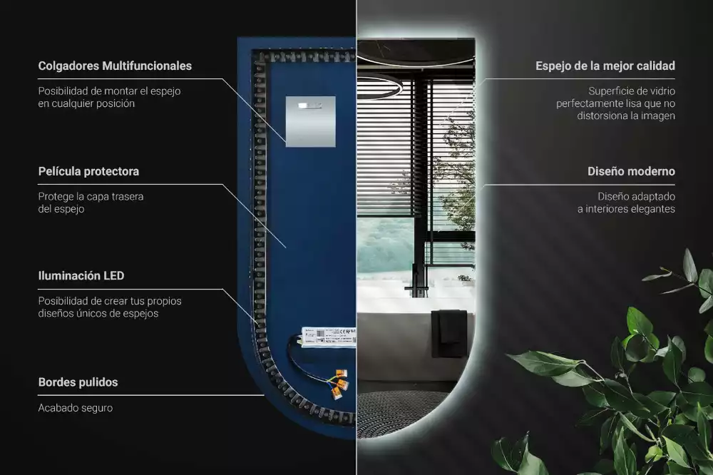 Oglindă semiovală cu iluminare de fundal LED