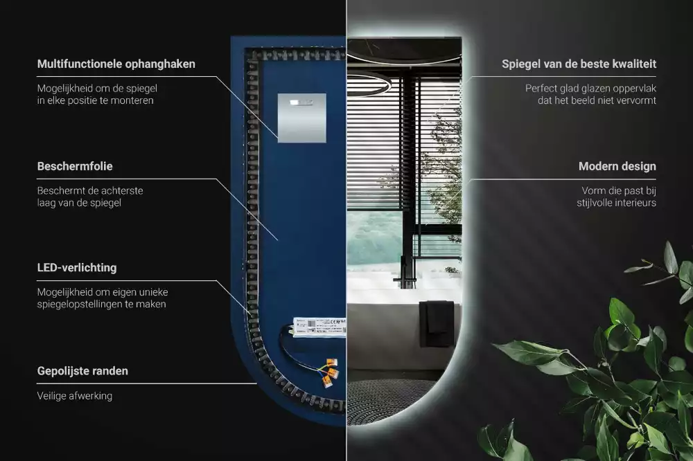 Oglindă semiovală cu iluminare de fundal LED