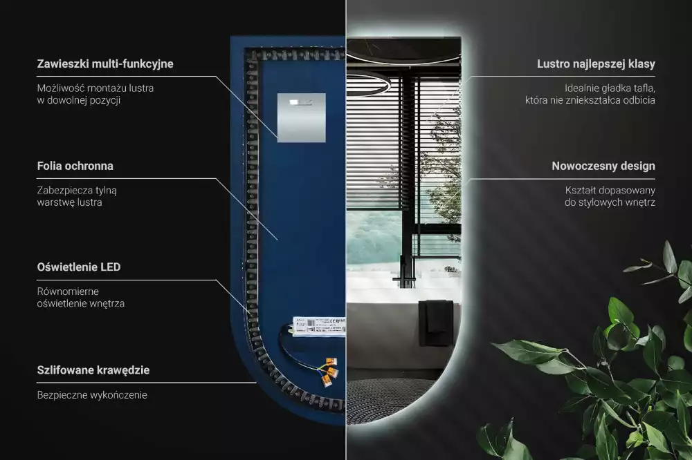 Oglindă semiovală cu iluminare de fundal LED