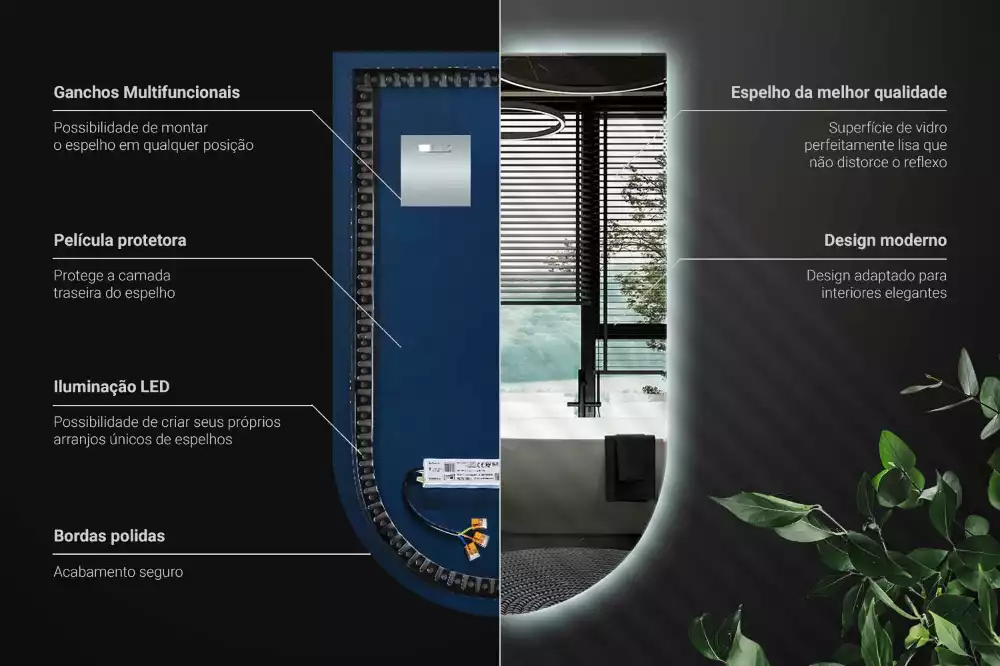 Oglindă semiovală cu iluminare de fundal LED