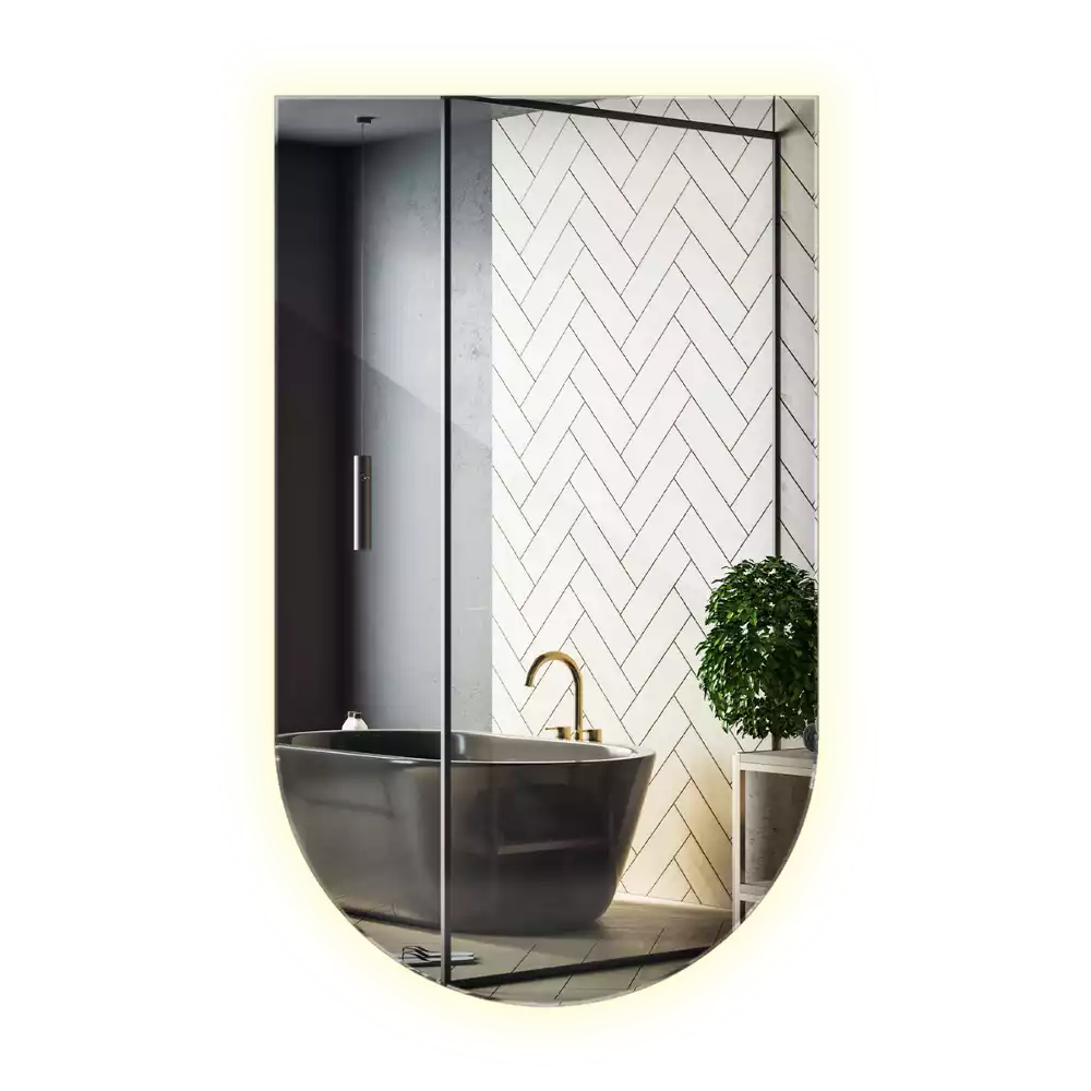 Oglindă semiovală cu iluminare de fundal LED