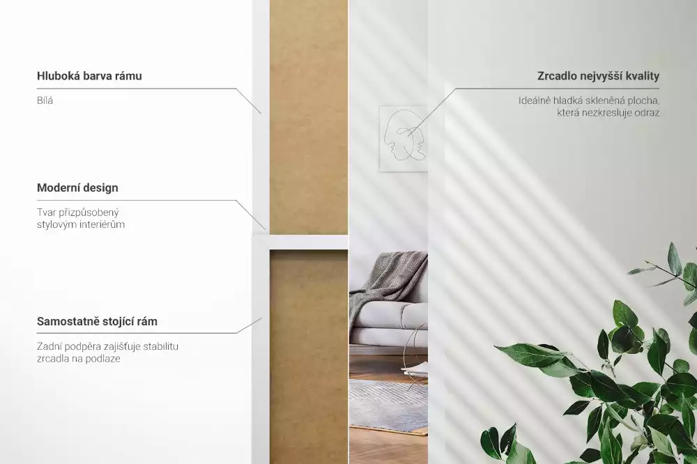 Oglindă de podea și ramă albă