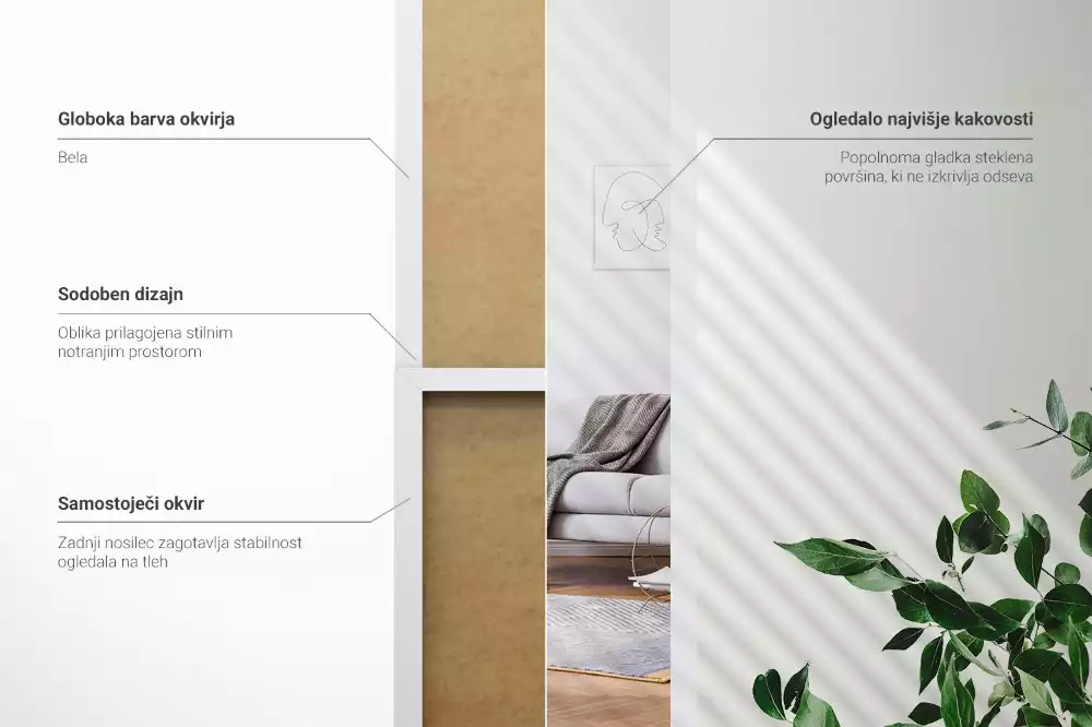 Oglindă de podea și ramă albă