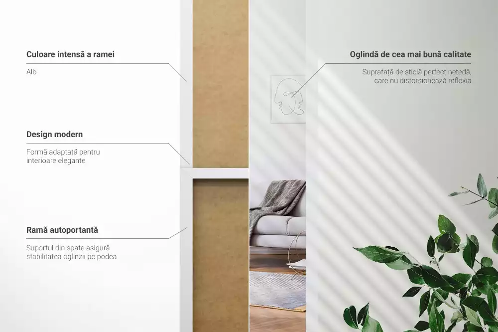 Oglindă de podea și ramă albă