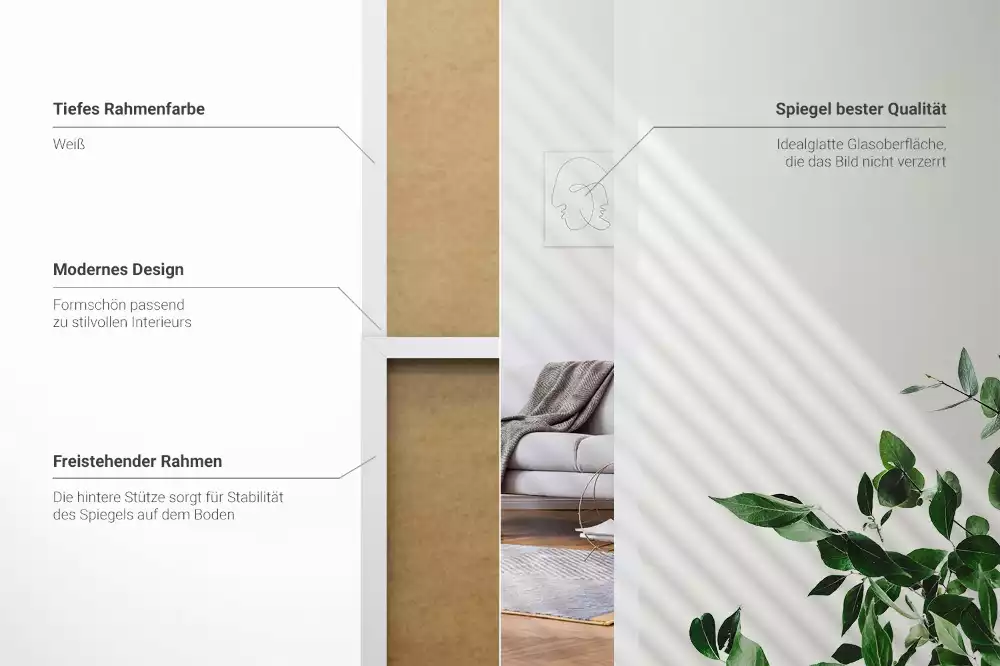 Oglindă de podea și ramă albă