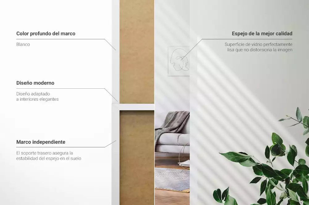 Oglindă de podea și ramă albă