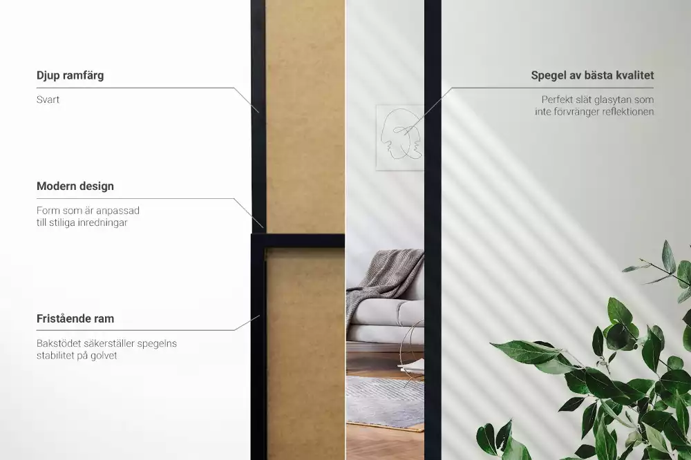 Oglindă cu suport și ramă neagră