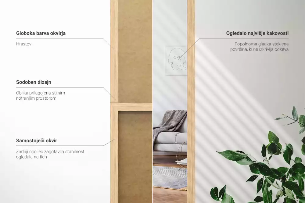 Oglinda mare cu suport și ramă din stejar