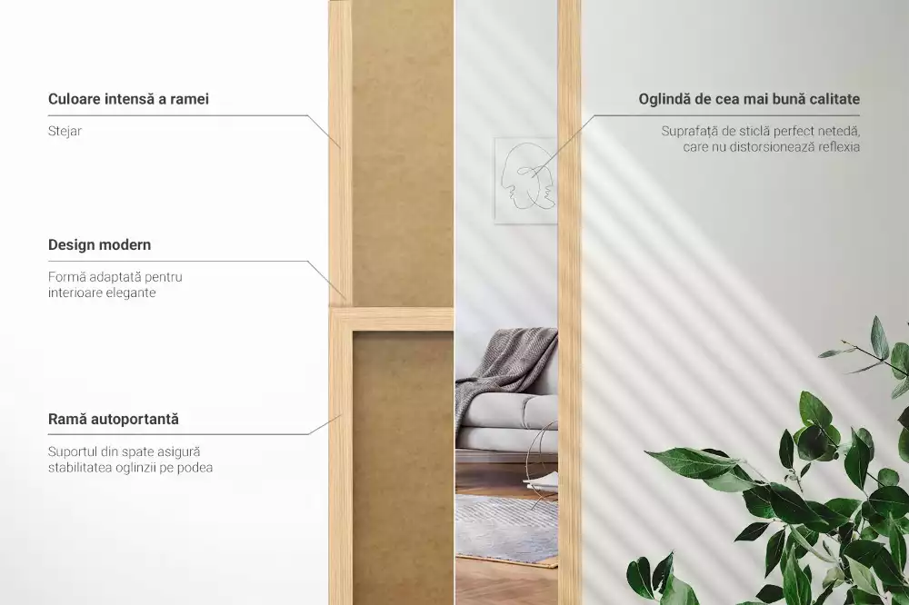 Oglinda mare cu suport și ramă din stejar