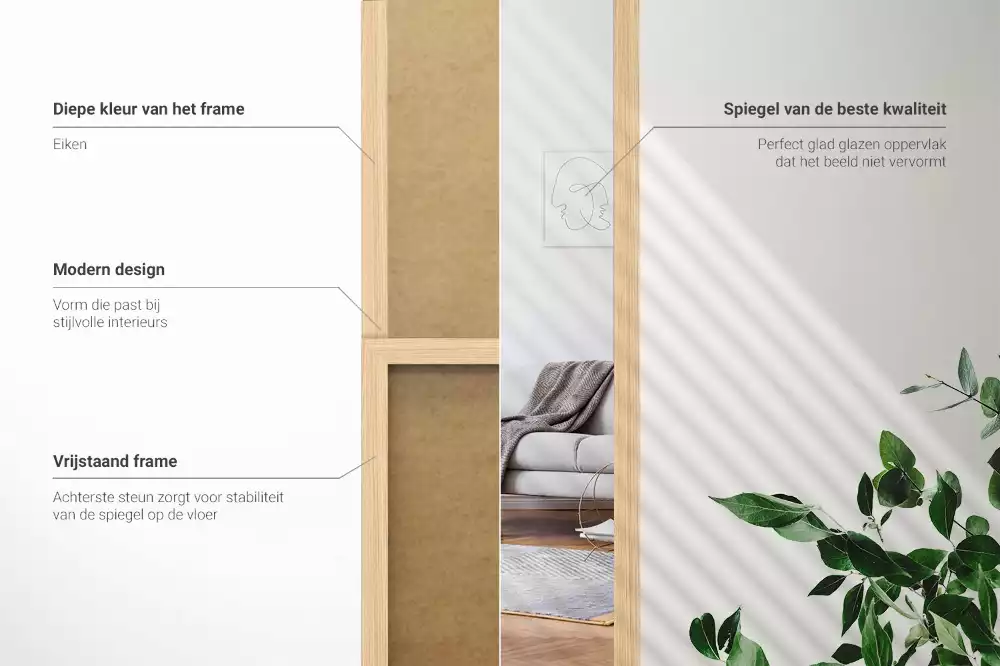 Oglinda mare cu suport și ramă din stejar