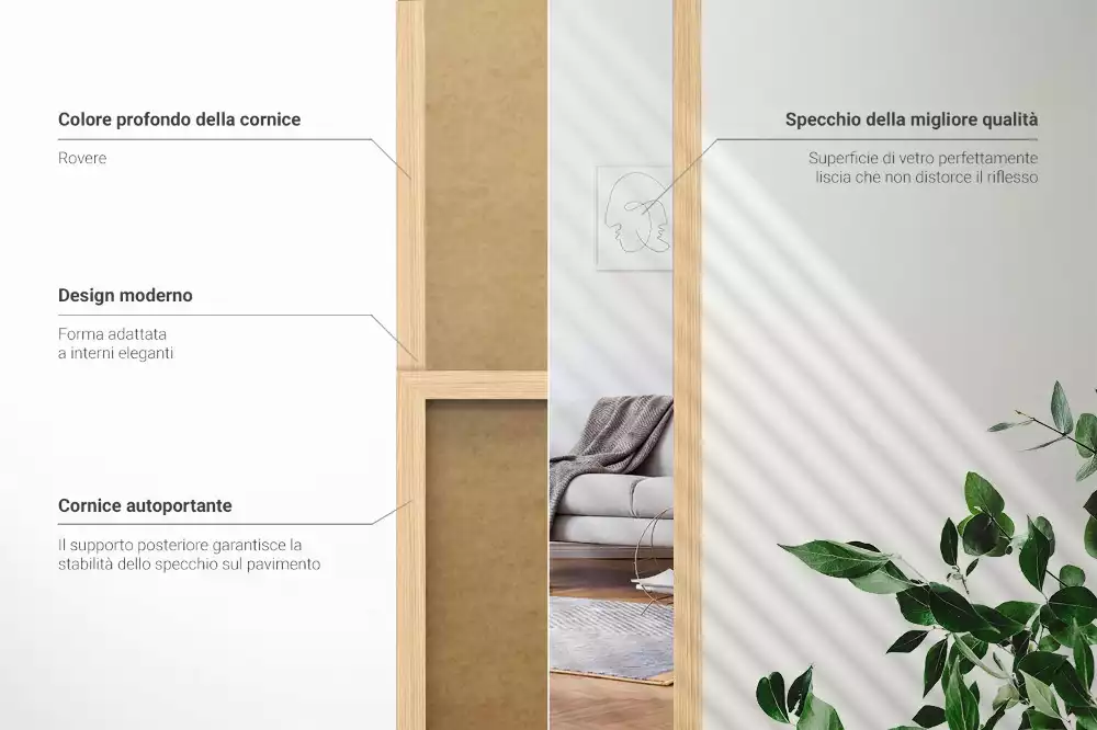 Oglinda mare cu suport și ramă din stejar