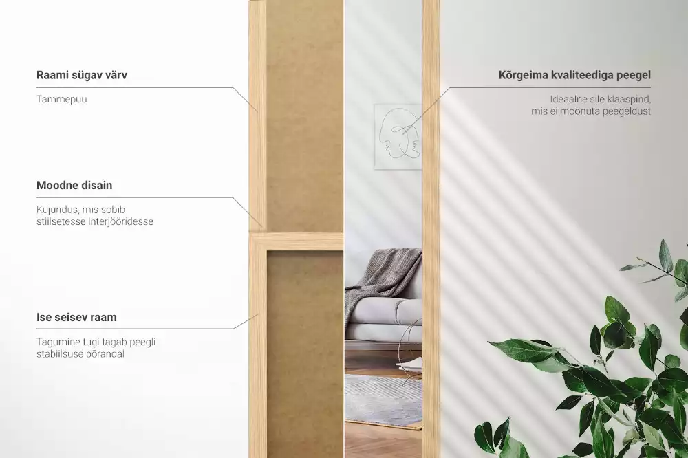 Oglinda mare cu suport și ramă din stejar