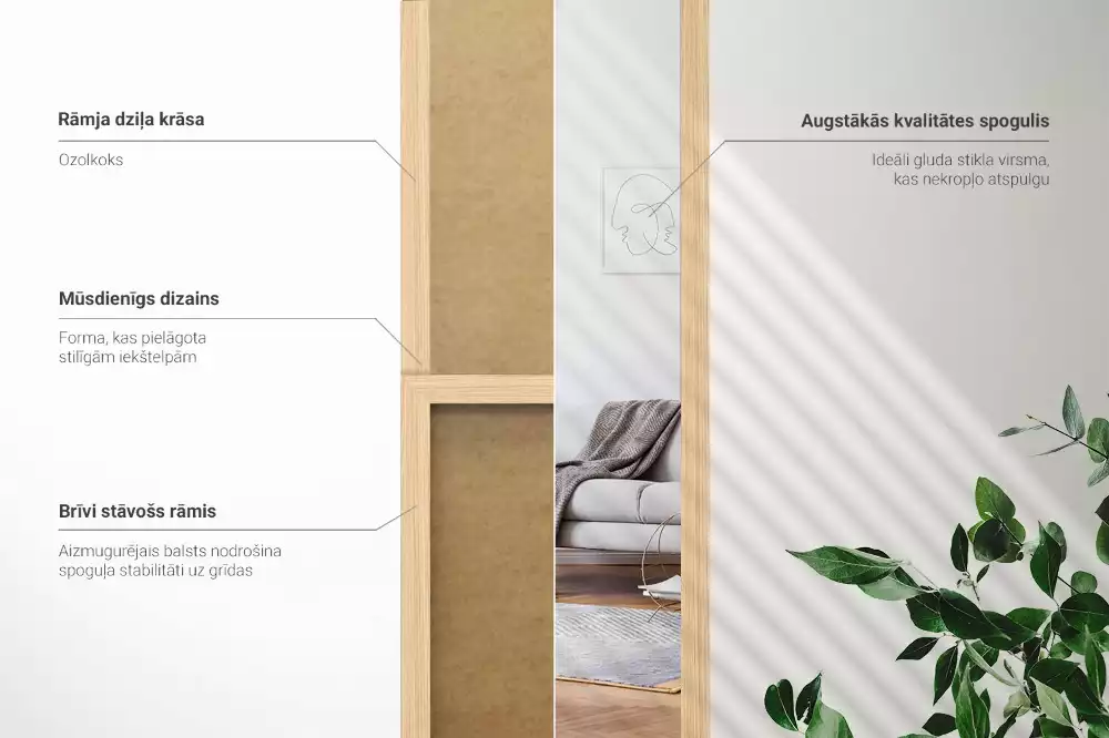 Oglinda mare cu suport și ramă din stejar