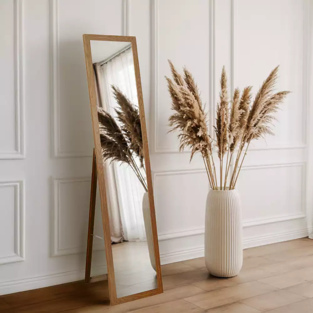 Oglinda mare cu suport și ramă din stejar