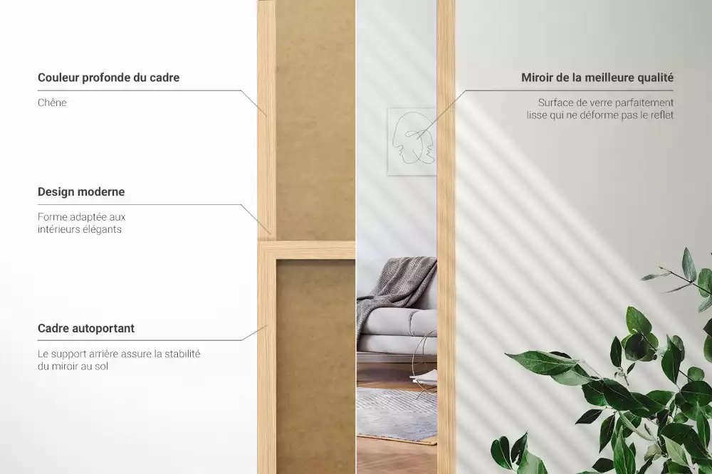 Oglinda mare cu suport și ramă din stejar