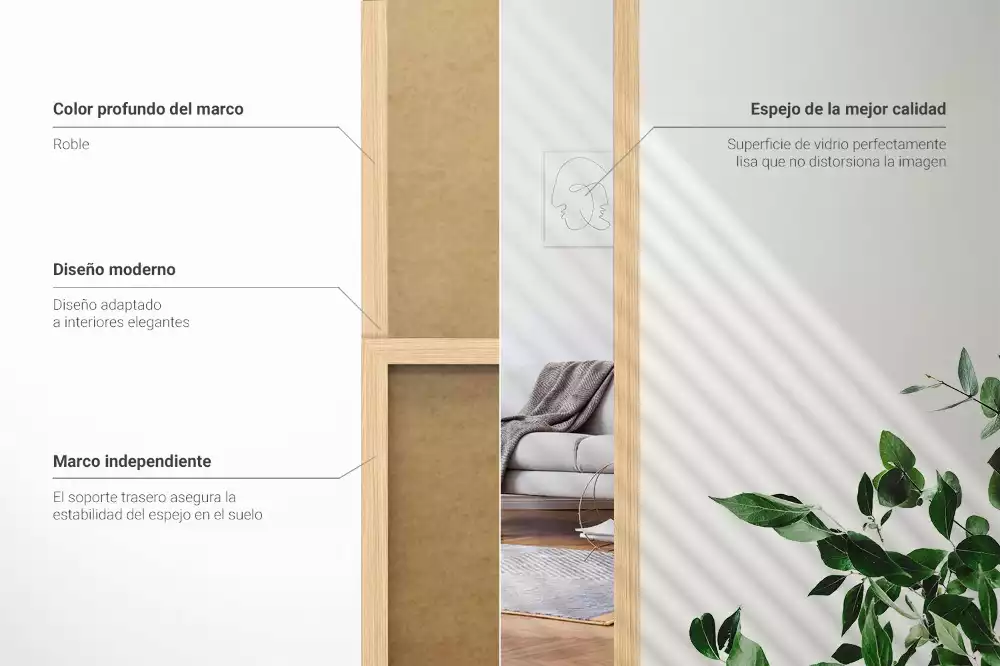 Oglinda mare cu suport și ramă din stejar