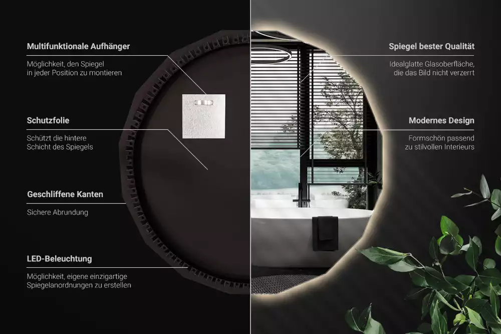 Oglindă poligonală cu iluminare LED