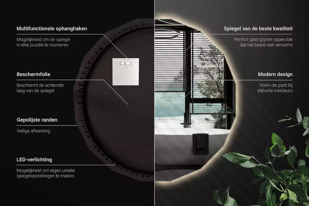 Oglindă poligonală cu iluminare LED