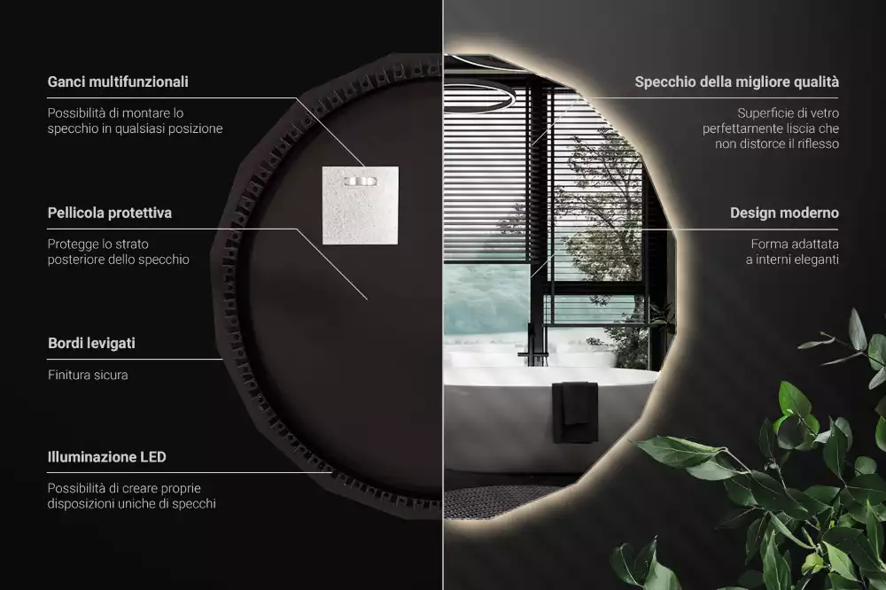 Oglindă poligonală cu iluminare LED