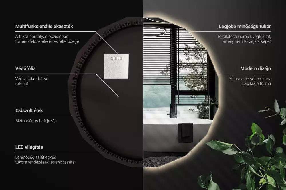 Oglindă poligonală cu iluminare LED