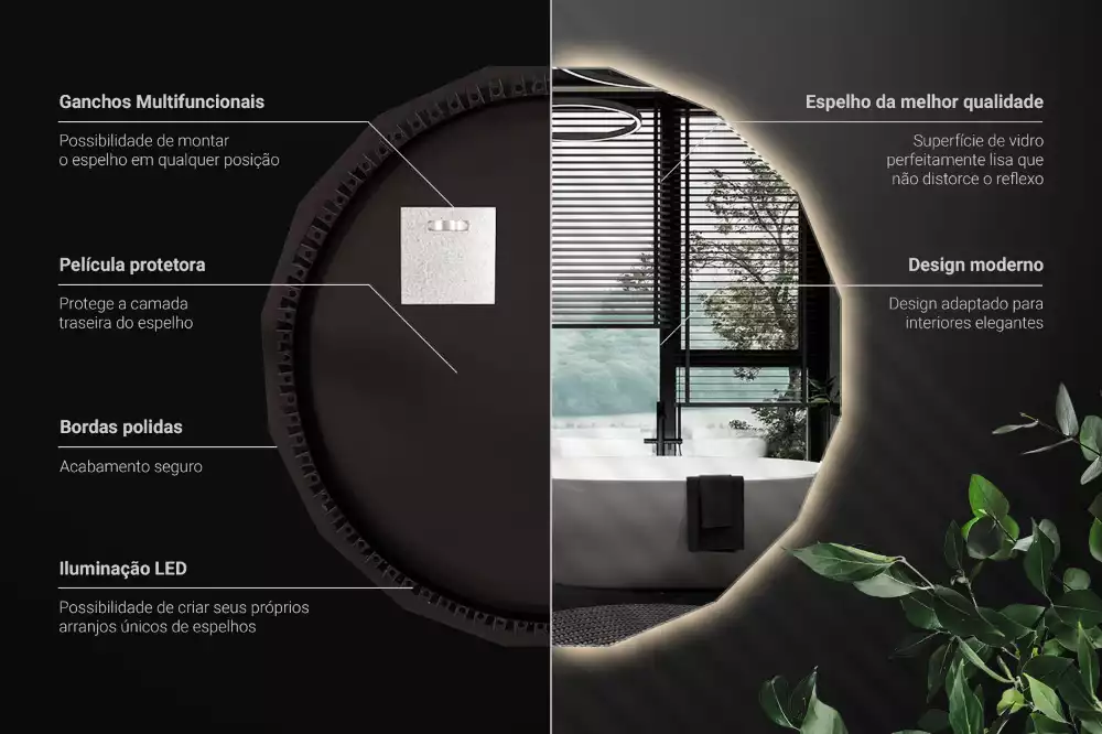 Oglindă poligonală cu iluminare LED