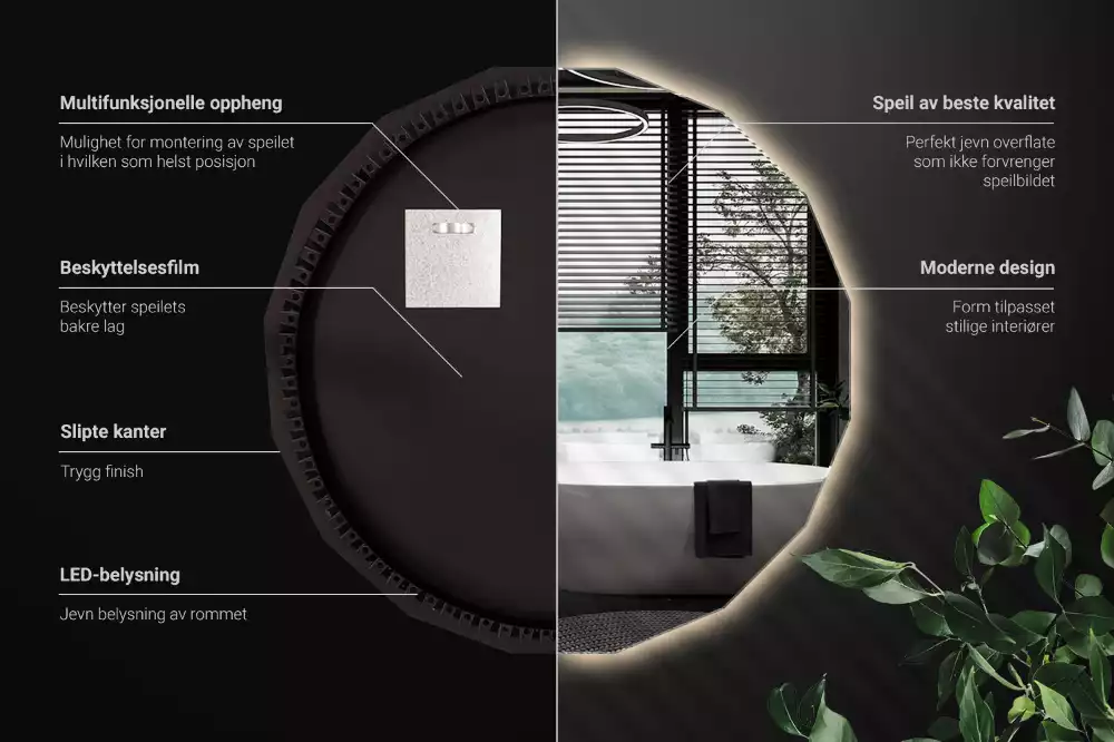 Oglindă poligonală cu iluminare LED