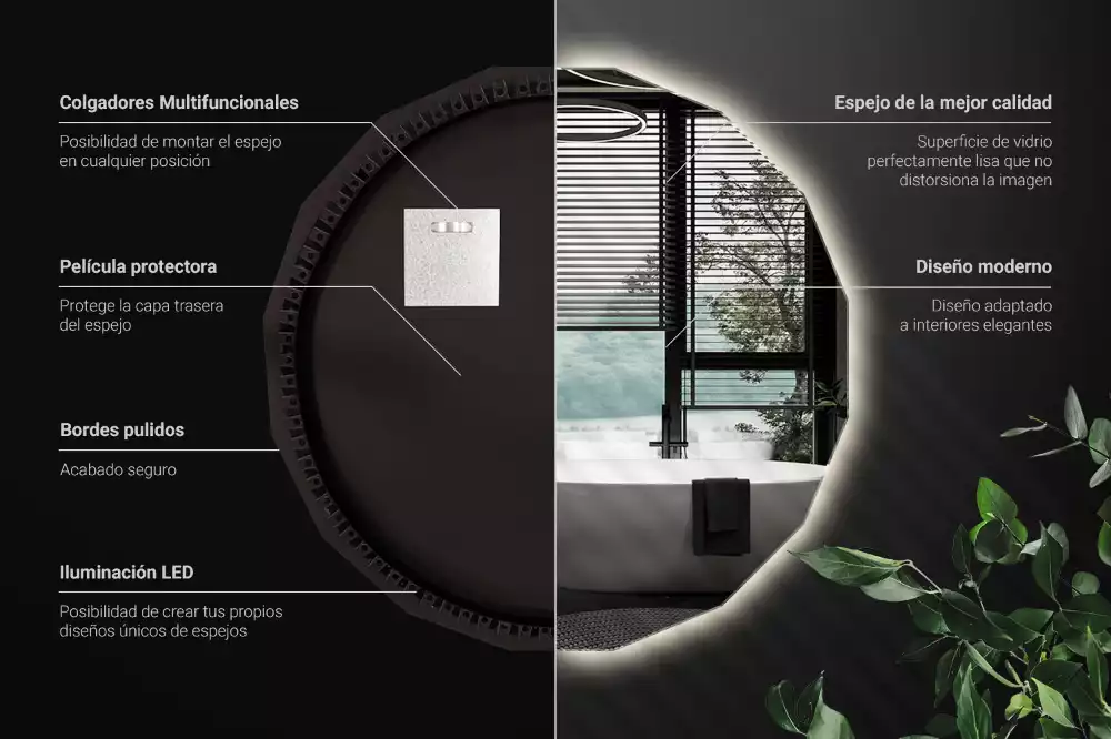 Oglindă poligonală cu iluminare LED