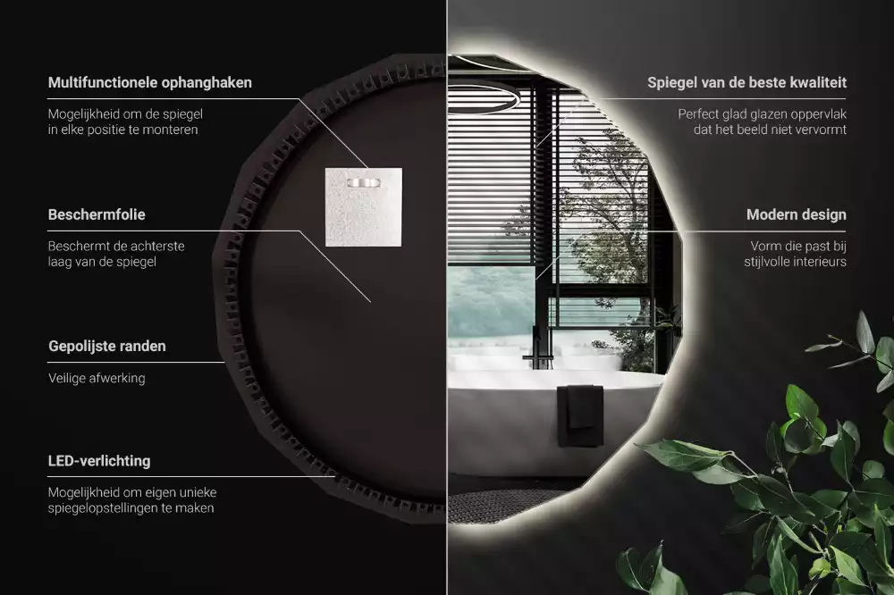 Oglindă poligonală cu iluminare LED