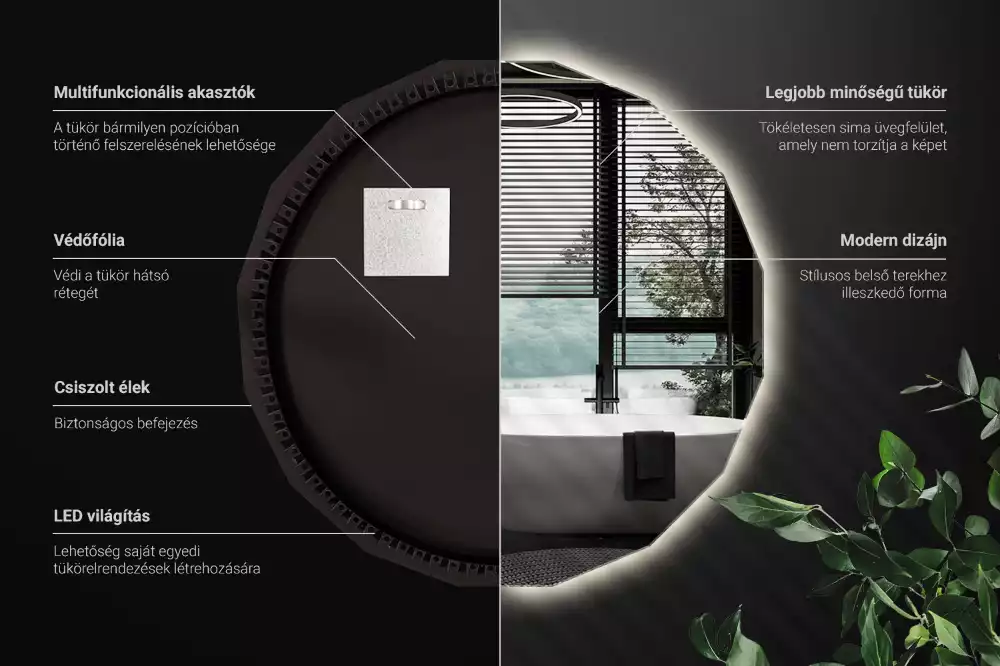 Oglindă poligonală cu iluminare LED