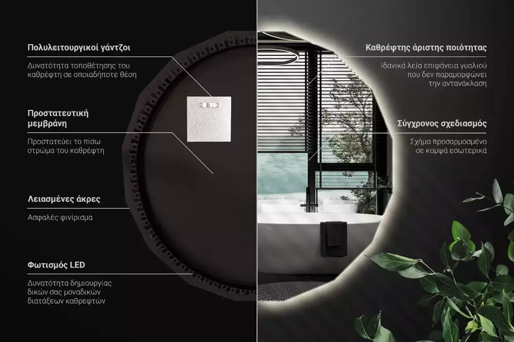 Oglindă poligonală cu iluminare LED