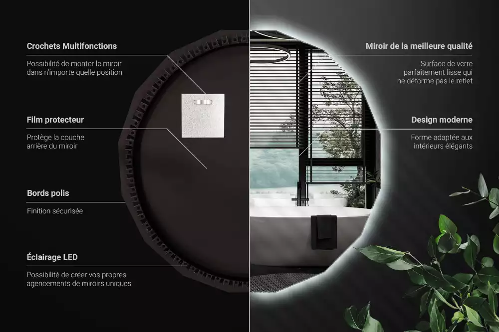 Oglindă poligonală cu iluminare LED