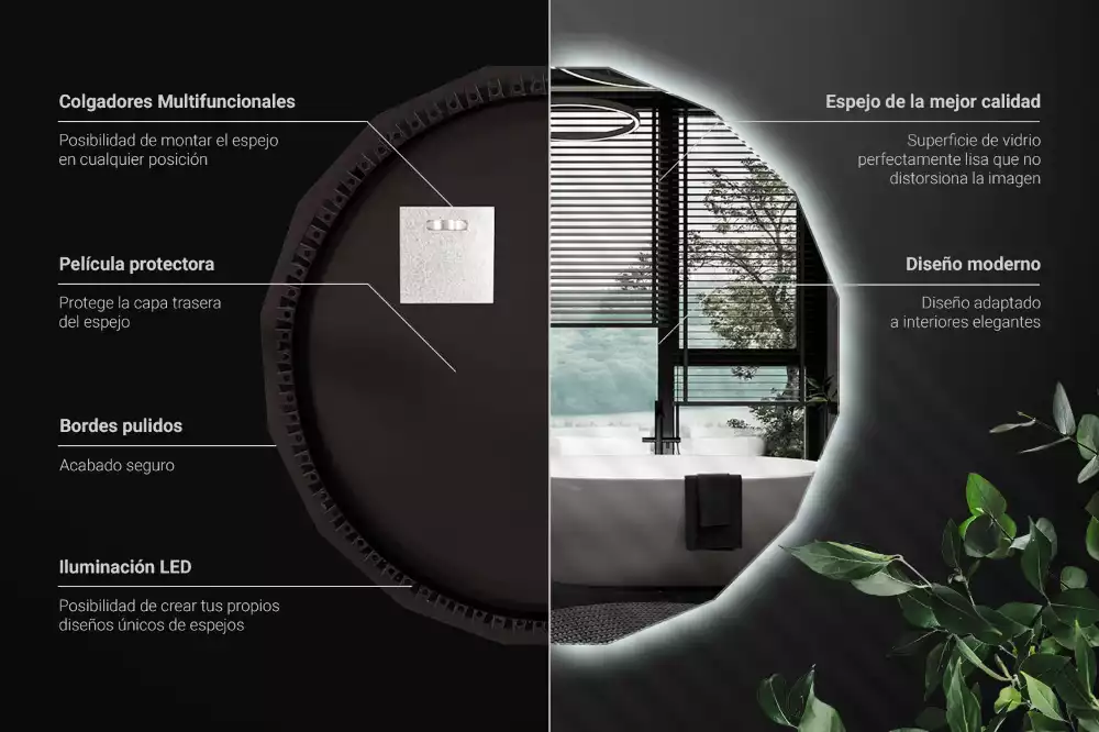 Oglindă poligonală cu iluminare LED