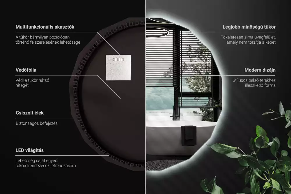 Oglindă poligonală cu iluminare LED