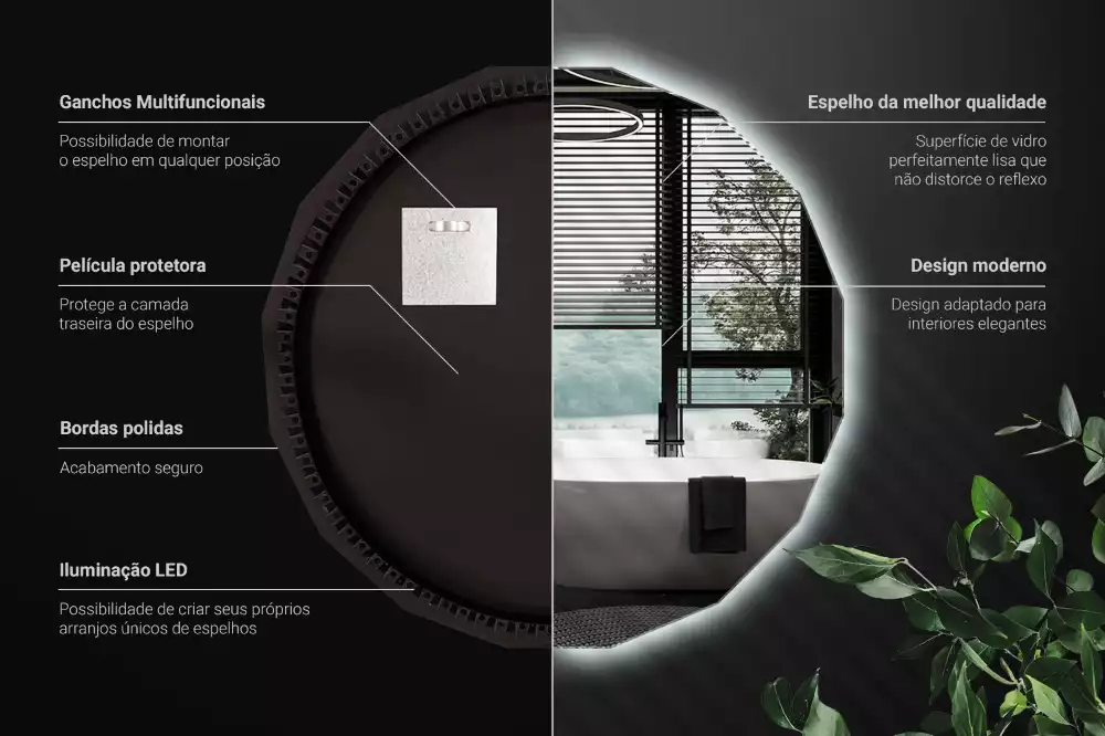 Oglindă poligonală cu iluminare LED