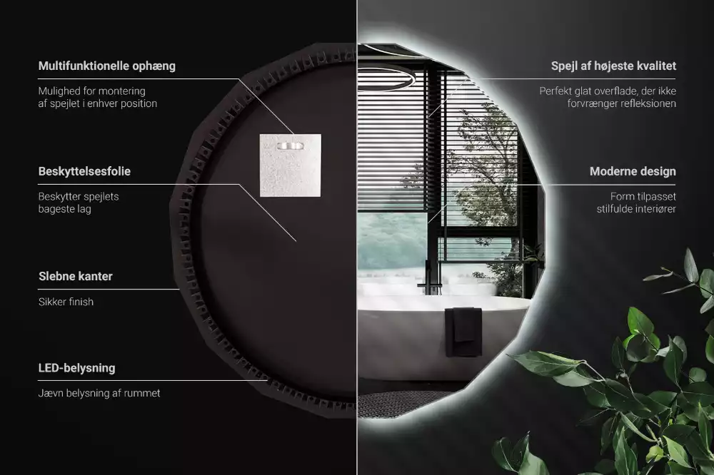 Oglindă poligonală cu iluminare LED