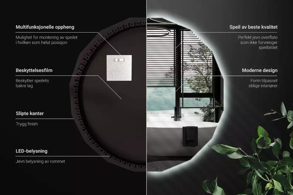 Oglindă poligonală cu iluminare LED