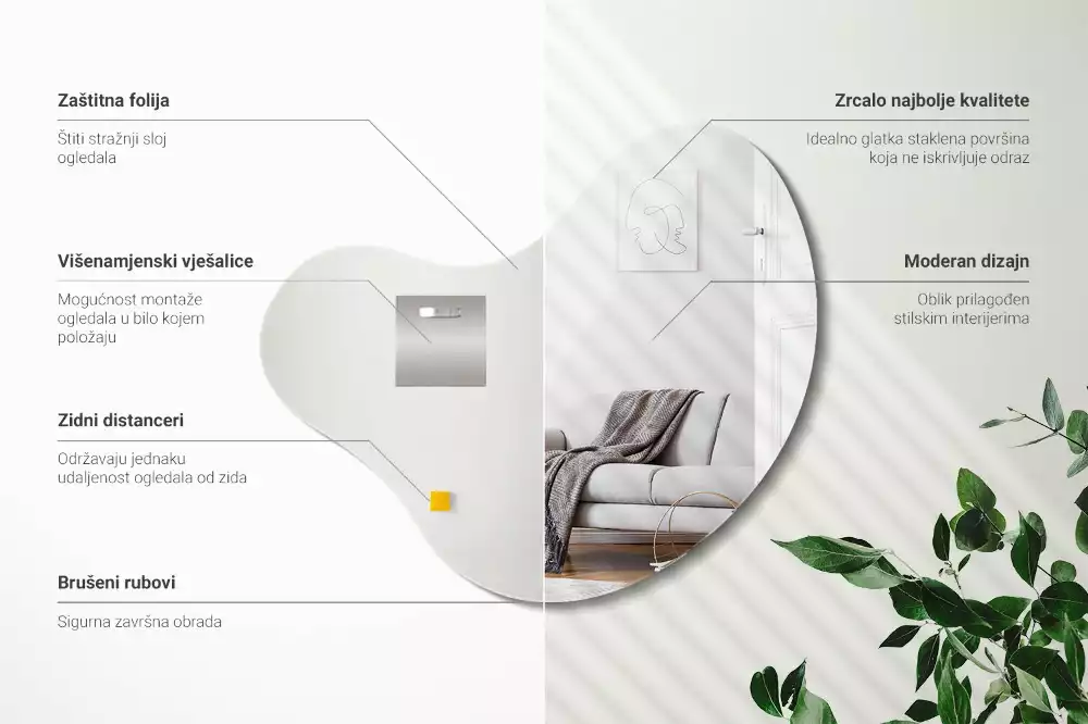 Oglindă în formă organică fără cadru atârnat