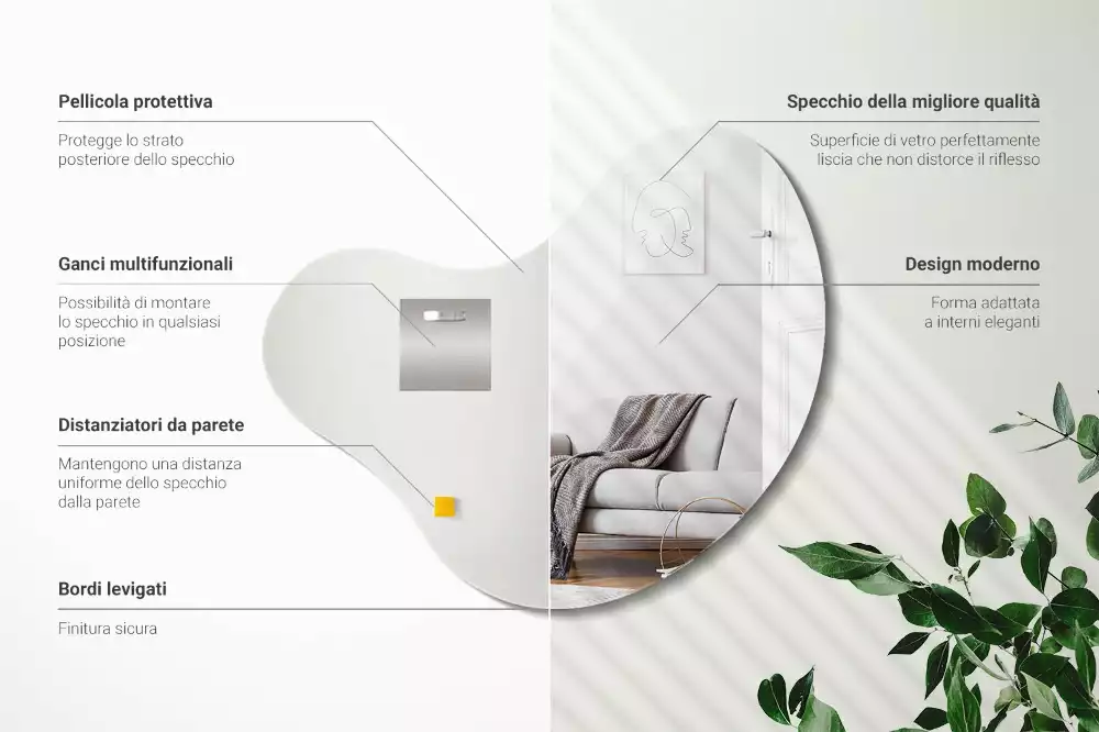 Oglindă în formă organică fără cadru atârnat